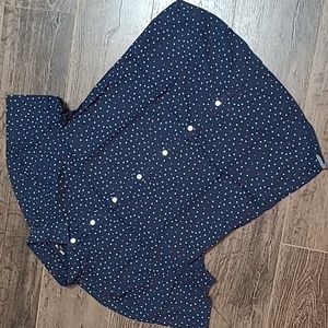 EXPRESS Mens Buttondown Short Sleeve Navy Blue w/ Red and White Stars Medium